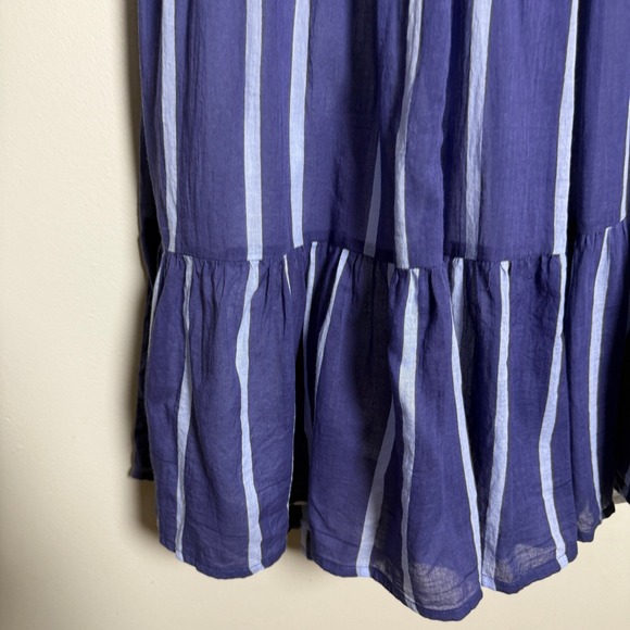 Oliphant Womens Tiered Maxi Dress L Blue Striped Tank Tassels Resort Vacation - Picture 8 of 11